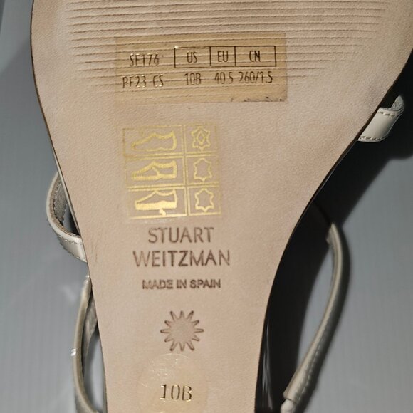 Stuart Weitzman Strapeze 85 Wedge Womens 10 Ivory Leather Strappy Sandal Slide - Picture 9 of 11